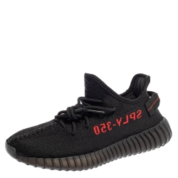 Pre Owned Adidas Yeezy Black/Red Knit Fabric Boost 350 V2 Low Top Sneakers Size 42