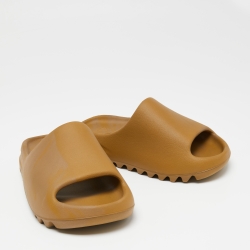 Pre Owned Yeezy x Adidas Brown Rubber Ochre Slides Size 37