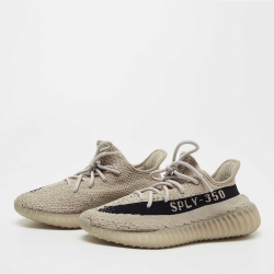 Pre Owned Yeezy x Adidas Grey/Black Knit Fabric Boost 350 V2 Slate Sneakers Size 40