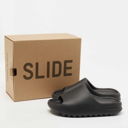 Yeezy x Adidas Black Rubber Onyx Flat Slides Size 39