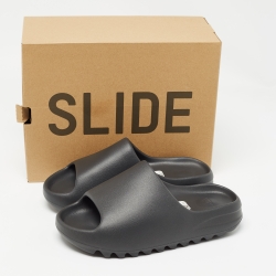 Pre Owned Yeezy x Adidas Black Rubber Onyx Flat Slides Size 40.5