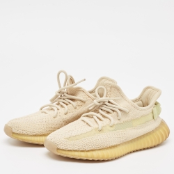 Yeezy x Adidas Beige Knit Fabric Boost 350 V2 Flax Sneakers Size 38.5