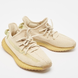 Yeezy x Adidas Beige Knit Fabric Boost 350 V2 Flax Sneakers Size 38.5