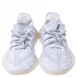 Pre Owned Yeezy x Adidas Grey/White Cotton Knit Boost 350 V2 Static Reflective Sneakers Size 38
