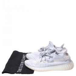 Pre Owned Yeezy x Adidas Grey/White Cotton Knit Boost 350 V2 Static Reflective Sneakers Size 38