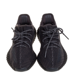 Pre Owned Yeezy x Adidas Black Cotton Knit Boost 350 V2 Static Non Reflective Sneakers Size 37.5
