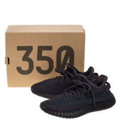 Pre Owned Yeezy x Adidas Black Cotton Knit Boost 350 V2 Static Non Reflective Sneakers Size 37.5