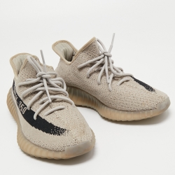 Pre Owned Yeezy x Adidas Grey/Black Knit Fabric Boost 350 V2 Slate Sneakers Size 44