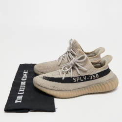 Pre Owned Yeezy x Adidas Grey/Black Knit Fabric Boost 350 V2 Slate Sneakers Size 44
