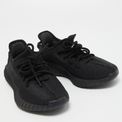 Pre Owned Yeezy x Adidas Black Knit Fabric Boost 350 V2 Onyx Sneakers Size 37 1/3