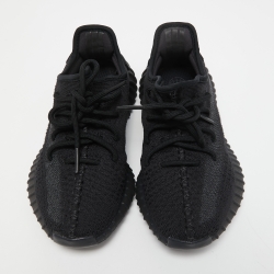 Pre Owned Yeezy x Adidas Black Knit Fabric Boost 350 V2 Onyx Sneakers Size 37 1/3