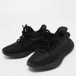 Pre Owned Yeezy x Adidas Black Knit Fabric Boost 350 V2 Onyx Sneakers Size 37 1/3