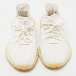 Pre Owned Yeezy x Adidas White Knit Fabric Boost 350 V2 Butter Sneakers Size 41 1/3