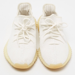 Pre Owned Yeezy x Adidas White Knit Fabric Boost 350 V2 Butter Sneakers Size 41 1/3