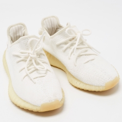 Pre Owned Yeezy x Adidas White Knit Fabric Boost 350 V2 Butter Sneakers Size 41 1/3