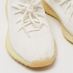 Pre Owned Yeezy x Adidas White Knit Fabric Boost 350 V2 Butter Sneakers Size 41 1/3