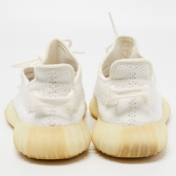 Pre Owned Yeezy x Adidas White Knit Fabric Boost 350 V2 Butter Sneakers Size 41 1/3