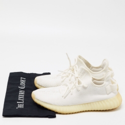 Pre Owned Yeezy x Adidas White Knit Fabric Boost 350 V2 Butter Sneakers Size 41 1/3