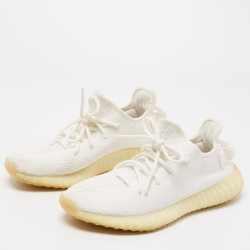 Pre Owned Yeezy x Adidas White Knit Fabric Boost 350 V2 Butter Sneakers Size 41 1/3