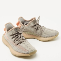 Pre Owned Yeezy x Adidas Grey/Orange Knit Fabric Boost 350 V2 True Form Sneakers Size 36