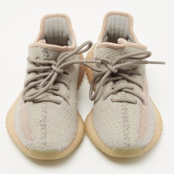 Pre Owned Yeezy x Adidas Grey/Orange Knit Fabric Boost 350 V2 True Form Sneakers Size 36