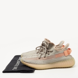 Pre Owned Yeezy x Adidas Grey/Orange Knit Fabric Boost 350 V2 True Form Sneakers Size 36