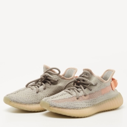 Pre Owned Yeezy x Adidas Grey/Orange Knit Fabric Boost 350 V2 True Form Sneakers Size 36