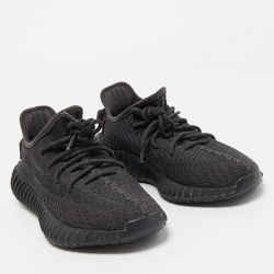 Pre Owned Yeezy x Adidas Black Knit Fabric Boost 350 V2 Black Soul Sneakers Size 38