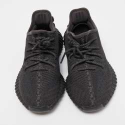 Pre Owned Yeezy x Adidas Black Knit Fabric Boost 350 V2 Black Soul Sneakers Size 38