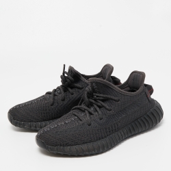 Pre Owned Yeezy x Adidas Black Knit Fabric Boost 350 V2 Black Soul Sneakers Size 38