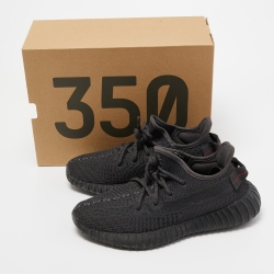 Pre Owned Yeezy x Adidas Black Knit Fabric Boost 350 V2 Black Soul Sneakers Size 38