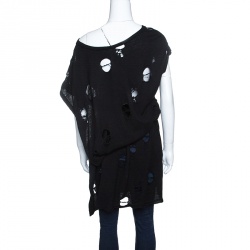 Y's Yohji Yamamoto Black Destroyed Wool Asymmetric Wrap Tunic S