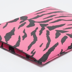 Saint Laurent Pink/Black Leather Zebra Print IPad Case