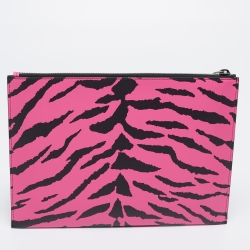 Saint Laurent Pink/Black Leather Zebra Print IPad Case