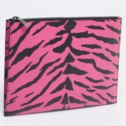 Saint Laurent Pink/Black Leather Zebra Print IPad Case