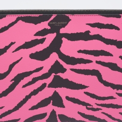 Saint Laurent Pink/Black Leather Zebra Print IPad Case