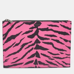 Saint Laurent Pink/Black Leather Zebra Print IPad Case