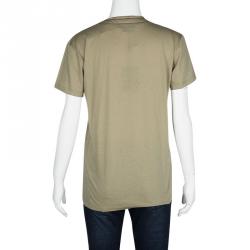 Pre Owned Yves Saint Laurent Paris Brown Logo Detail V-Neck T-Shirt M