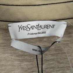 Pre Owned Yves Saint Laurent Paris Brown Logo Detail V-Neck T-Shirt M