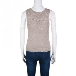 Pre Owned Yves Saint Laurent Paris Beige Sequined Cropped Sleeveless Sweater M