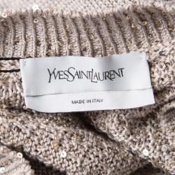 Pre Owned Yves Saint Laurent Paris Beige Sequined Cropped Sleeveless Sweater M