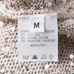 Pre Owned Yves Saint Laurent Paris Beige Sequined Cropped Sleeveless Sweater M