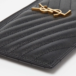 مملوكة مسبقًا Saint Laurent Black Matelassé Leather Monogram Zip Pouch