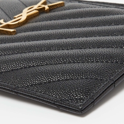 مملوكة مسبقًا Saint Laurent Black Matelassé Leather Monogram Zip Pouch