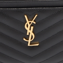 مملوكة مسبقًا Saint Laurent Black Matelassé Leather Monogram Zip Pouch