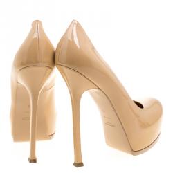 Pre Owned Saint Laurent Paris Beige Patent Leather Tribtoo Platform Pumps Size 42
