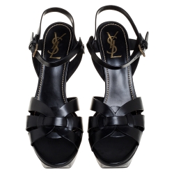 Pre Owned Yves Saint Laurent Black Leather Tribute Platform Sandals Size 41