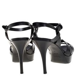 Pre Owned Yves Saint Laurent Black Leather Tribute Platform Sandals Size 41