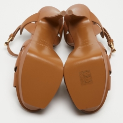Pre Owned Yves Saint Laurent Brown Leather Tribute Sandals Size 36.5