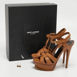 Pre Owned Yves Saint Laurent Brown Leather Tribute Sandals Size 36.5